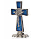 St. Benedict table cross 5x3cm, made of zamak and blue enamel s2