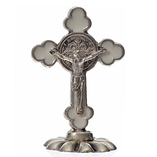 Kreuz Sankt Benedikt dreilappig für Tisch weiß 5x3.5 cm 1