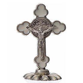 Croix trilobée Saint Benoît à poser 5x3,5 cm zamac émail blanc