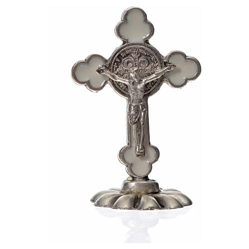 Krzyż świętego Benedykta na stół, zakończenia koniczyna, 5 X 3,5cm, biały. 3