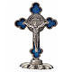 Croix trilobée Saint Benoît à poser 5x3,5 cm zamac émail bleu s1