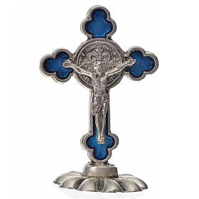 Krzyż świętego Benedykta na stół, zakończenia koniczyna, 5 X 3,5cm, niebieski.