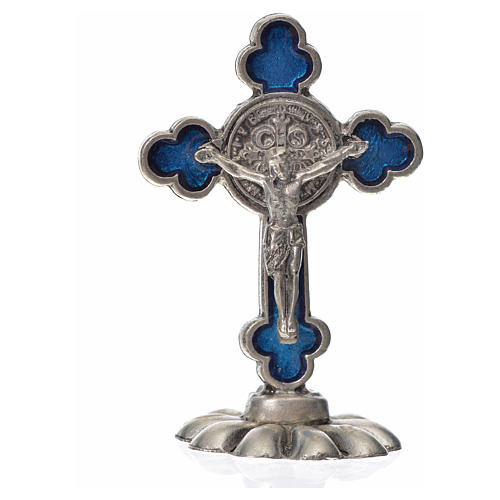 Krzyż świętego Benedykta na stół, zakończenia koniczyna, 5 X 3,5cm, niebieski. 3