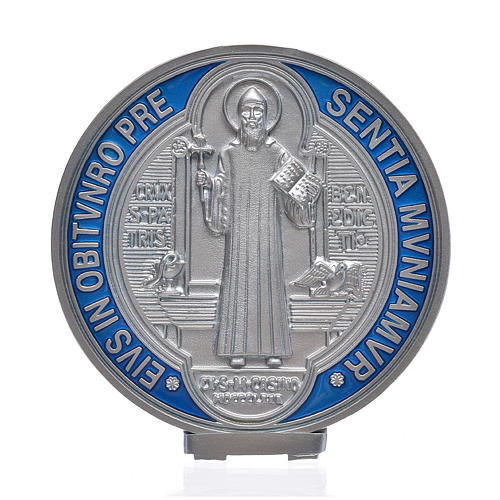 Medalla cruz San Benito zamak plateada 12.5 cm. 1
