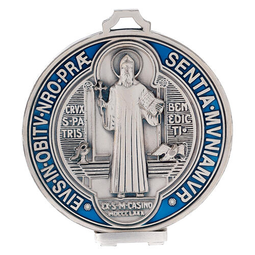 Medalha cruz São Bento zamak prateado 12,5 cm 1