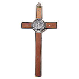 Kreuz Sankt Benedikt aus Zamak-Legierung mit Holz-Schnitzerei