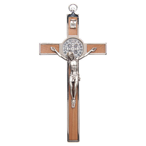 Kreuz Sankt Benedikt aus Zamak-Legierung mit Holz-Schnitzerei 1