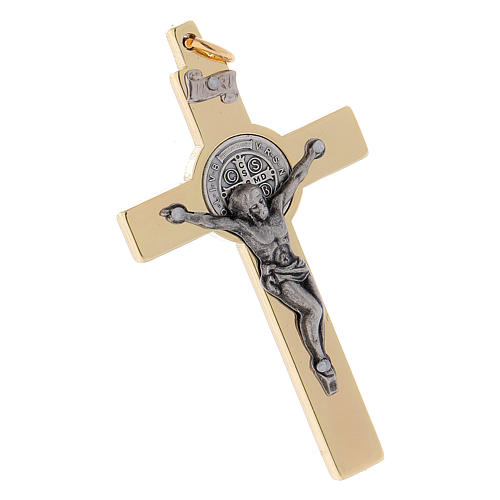 Cross of St. Benedict in golden steel 6x3 cm 3