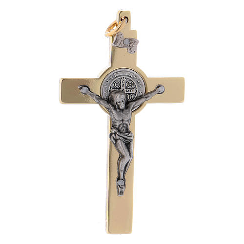 Croix Saint Benoît en acier doré 6x3 cm 1
