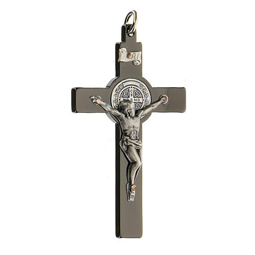 Cross of St. Benedict in black steel 6x3 cm 2