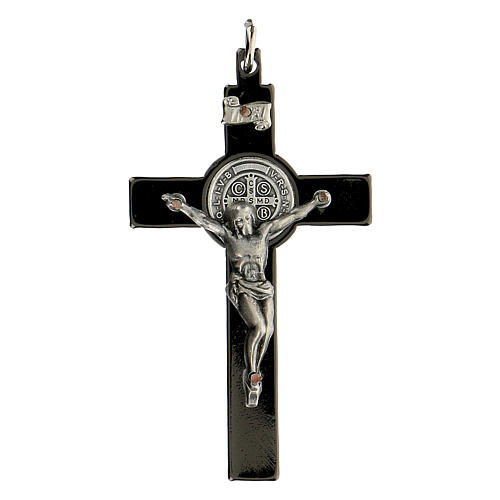 Croix St Benoît en acier noir 6x3 cm 1