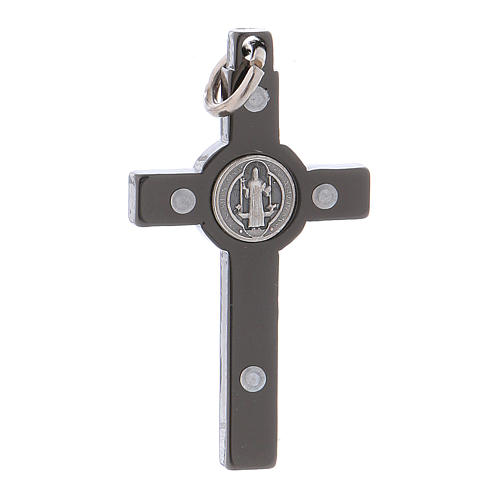Cross of St. Benedict in black steel 4x2 cm 2