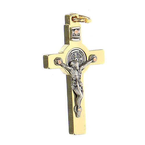 Cross of St. Benedict in golden steel 4x2 cm 2