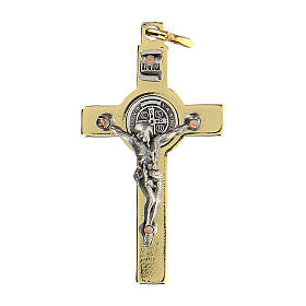 Krzyż ze stali pozłacany 4x2 cm Święty Benedykt