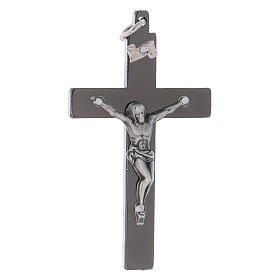 Glattes Kreuz von Sankt Benedikt aus Stahl mit schwarzen Verchromungen, 6 x 3 cm
