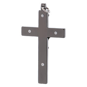 Glattes Kreuz von Sankt Benedikt aus Stahl mit schwarzen Verchromungen, 6 x 3 cm