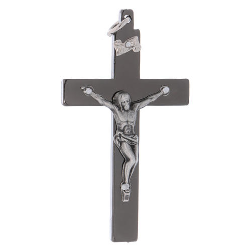 Croix de Saint Benoît en acier lisse 6x3 cm chrome noir 1