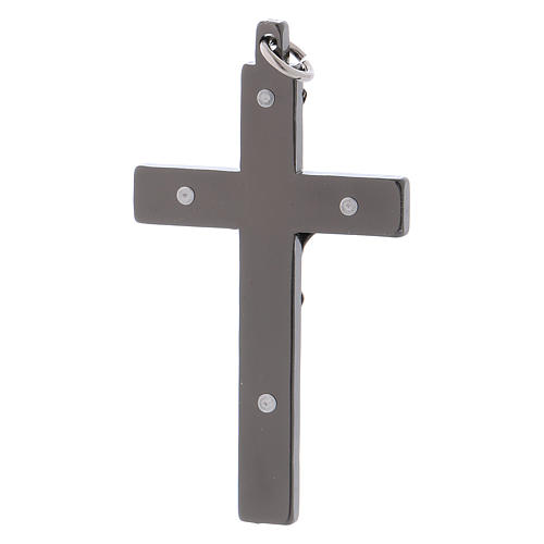 Croix de Saint Benoît en acier lisse 6x3 cm chrome noir 2