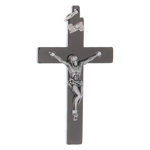 Cruz de São Bento em aço liso 6x3 cm cromada preta 1