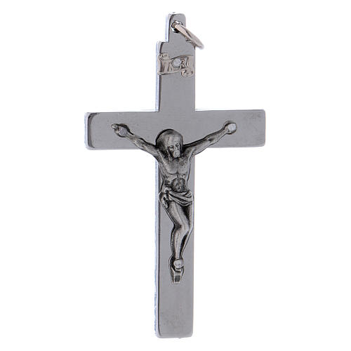 Croix de Saint Benoît en acier lisse 6x3 cm chrome brillant 1