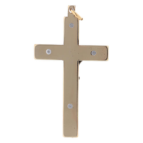Cross of St. Benedict in smooth steel with golden chrome 6x3 cm 2