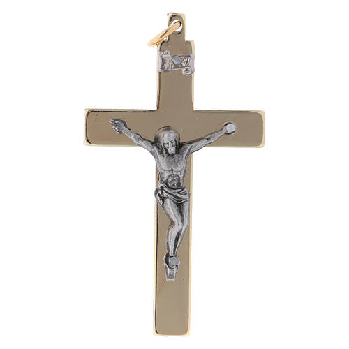 Croix en acier de Saint Benoît lisse 6x3 cm chrome or 1