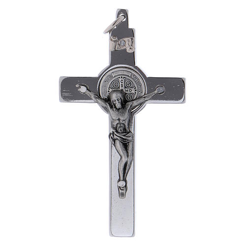 Cross of St. Benedict in steel with glossy chrome 6x3 cm 1