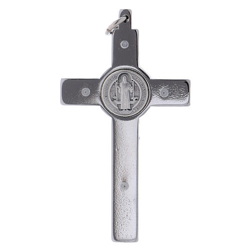 Croix de Saint Benoît en acier 6x3 cm chrome brillant 2