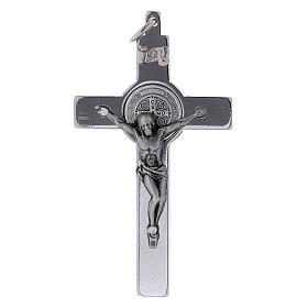 Cruz de São Bento em aço 6x3 cm cromada brilhante
