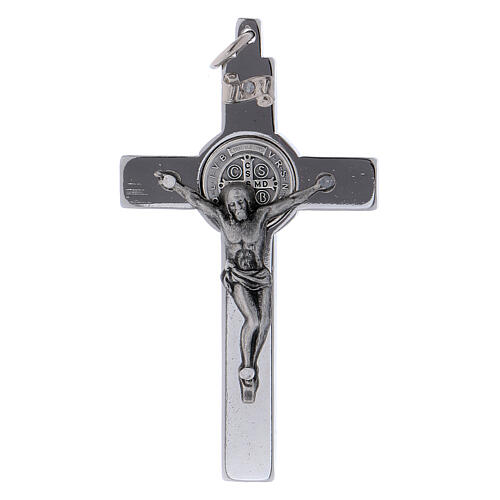 Cruz de São Bento em aço 6x3 cm cromada brilhante 1