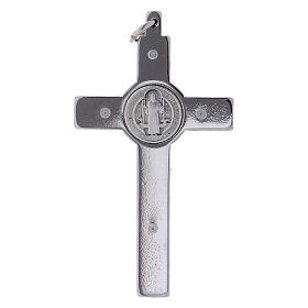 Cross of St Benedict in steel, 6x3 cm polished chrome