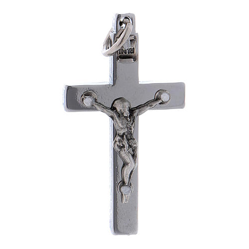 Croix de Saint Benoît en acier 4x2 cm chrome brillant 1