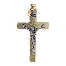 Glattes Kreuz von Sankt Benedikt aus Stahl mit vergoldeten Verchromungen, 4 x 2 cm