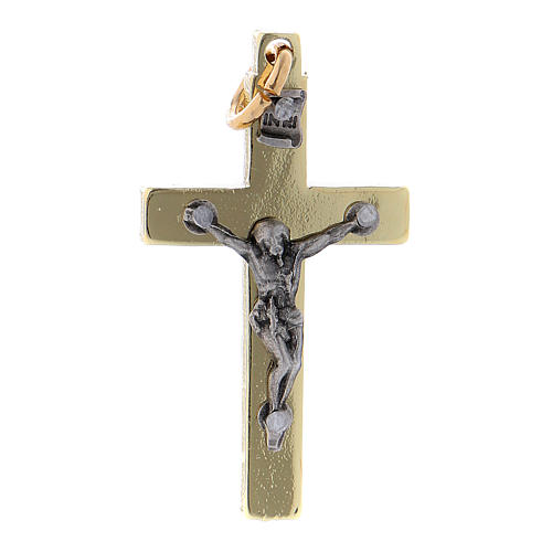 Cross of St. Benedict in steel with golden chrome 4x2 cm 1