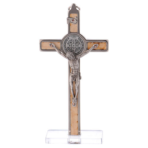 Croix Saint Benoît bois d'érable avec base 12x6 cm 1