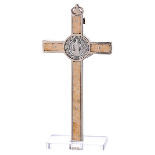 Cruz São Bento madeira de bordo com base 12x6 cm 4