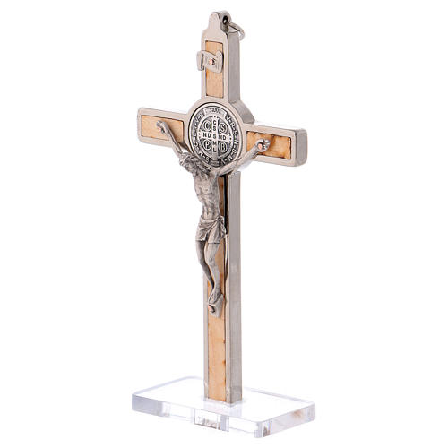 St Benedict Cross with base, in maple wood, 12x6 cm 3