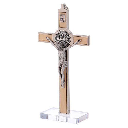 Kreuz von Sankt Benedikt aus Ahornholz mit Sockel, 16 x 8 cm 3