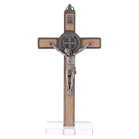 Croix Saint Benoît bois d'érable avec base 16x8 cm