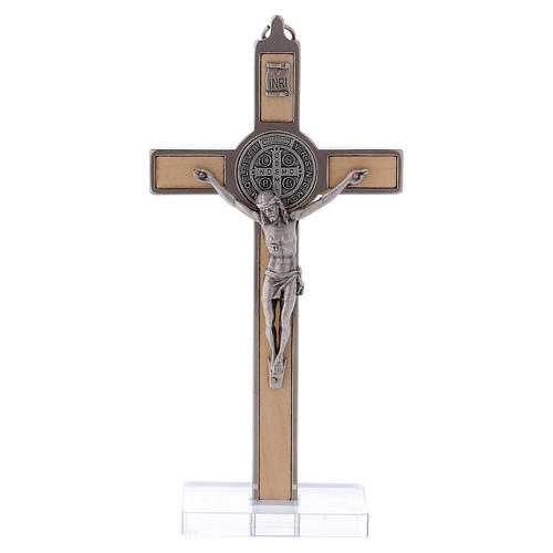 Croix Saint Benoît bois d'érable avec base 16x8 cm 1