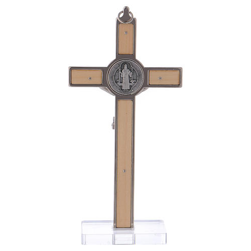 Krzyż Świętego Benedykta drewno klonowe z podstawą 16x8 cm 4