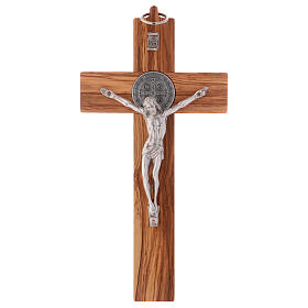 Kreuz von Sankt Benedikt aus Olivenbaumholz, 25 x 12 cm