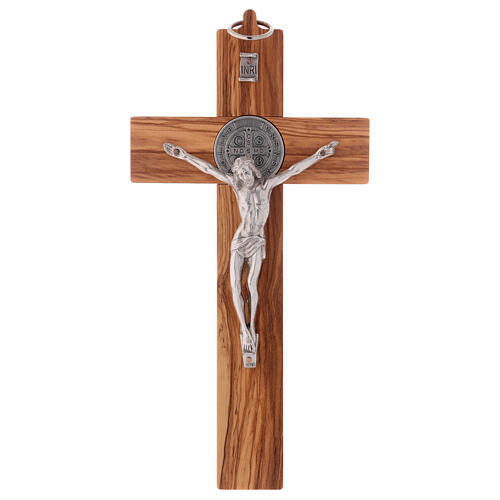 Kreuz von Sankt Benedikt aus Olivenbaumholz, 25 x 12 cm 1
