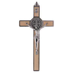 Fabricado en Umbria Italia Cristo chapado en plata 999 23,2 x 9,5 x 2,2 cm La Balestra Crucifijo San Benito de madera natural de mesa 