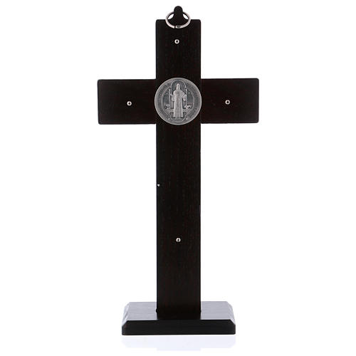Krzyż Świętego Benedykta drewno malowane kolor orzechowy z podstawą 25x12 cm 4
