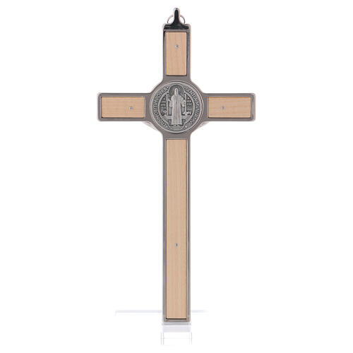 Kreuz von Sankt Benedikt aus Ahornholz mit Sockel, 20 x 10 cm 4
