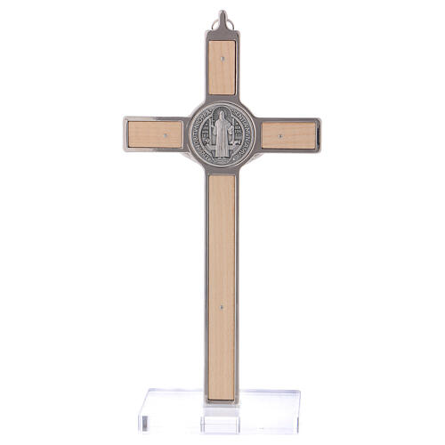 Kreuz von Sankt Benedikt aus Ahornholz mit Sockel, 20 x 10 cm 5