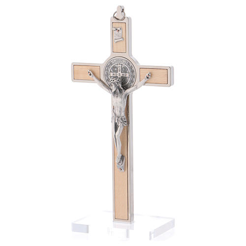 Croix Saint Benoît bois d'érable avec base 20x10 cm 3