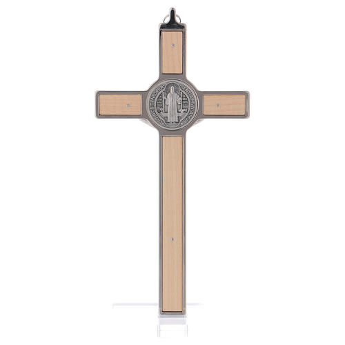Croix Saint Benoît bois d'érable avec base 20x10 cm 4