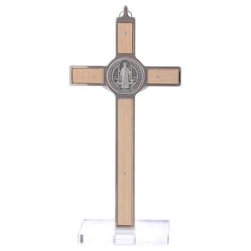 Krzyż Świętego Benedykta drewno klonowe z podstawą 20x10 cm 5